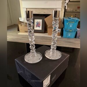 Orrefors Carat Clear candlestick By Lena Bergstrom Pair NWT In Box